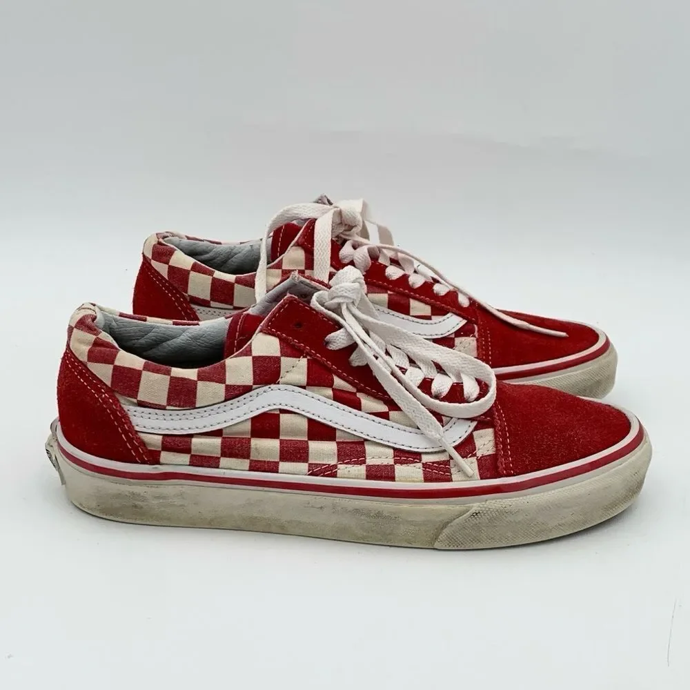 Vans Red and White Checkered Low-Top Sneakers mens size 6